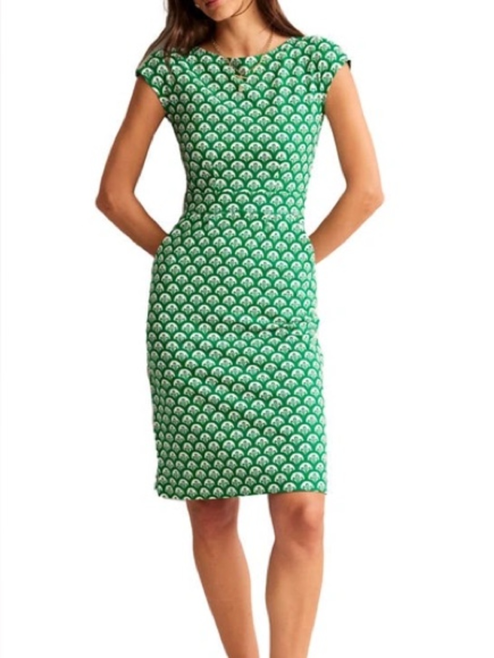 Boden Florrie Cotton Jersey Sheath Dress Green Tambourine 6 Long / Tall